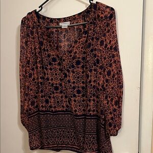 Liz Claiborne Blue and Pink Patterned Blouse